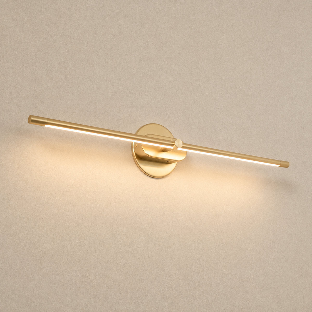 Minimalist Linear Rechargeable Wall Lamp, L 27~50-Inch x H 2-Inch, Gold, Three-Color Light & USB Charging for Bedroom & Living Room