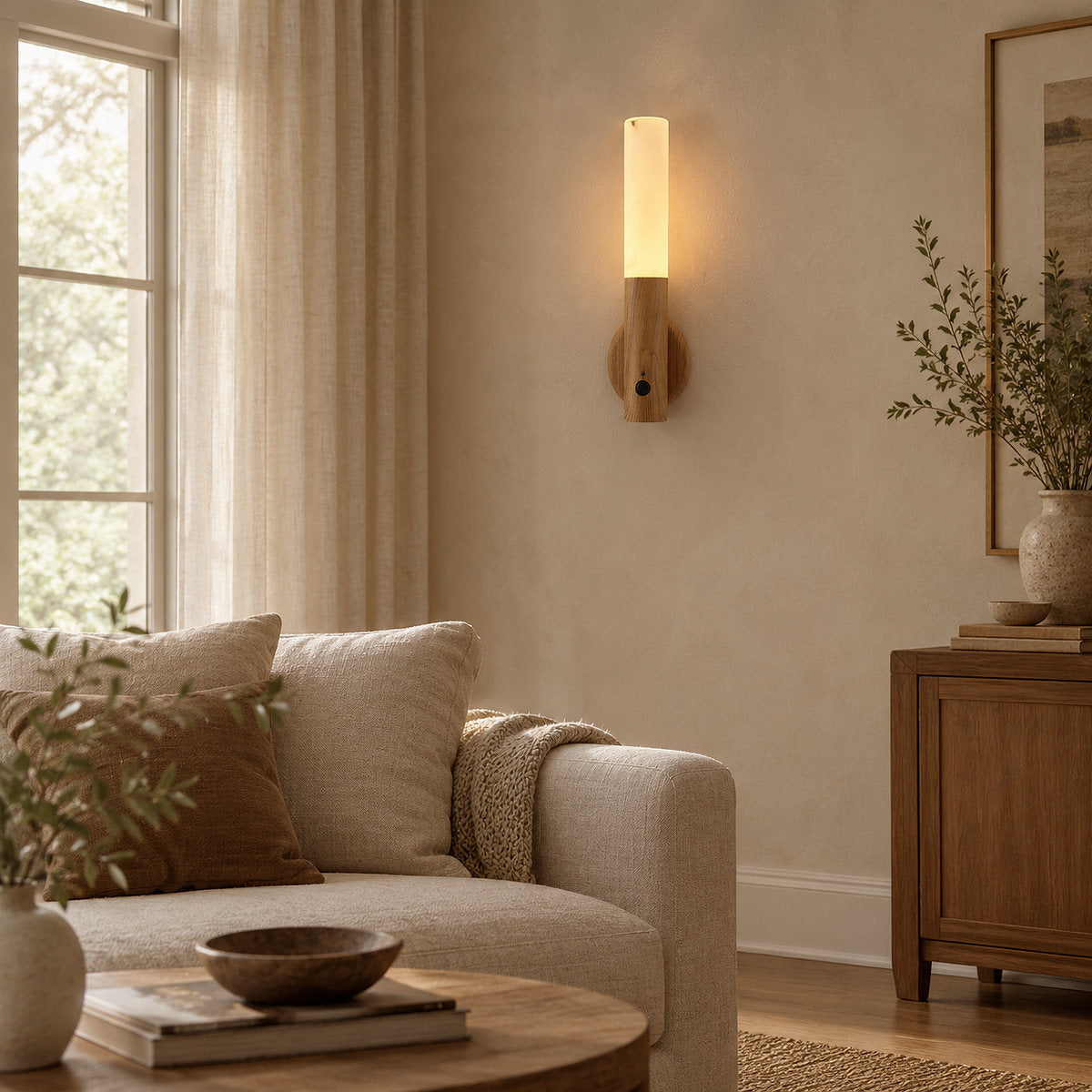 Nomad Magnet Rechargeable Wall Lamp, 1-Inch x H 7.1-Inch, Walnut Wood & White, Warm Light for Bedroom & Living Room