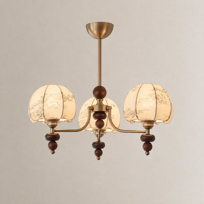 Tricolordeer Walnut & Fabric Shade Chandelier