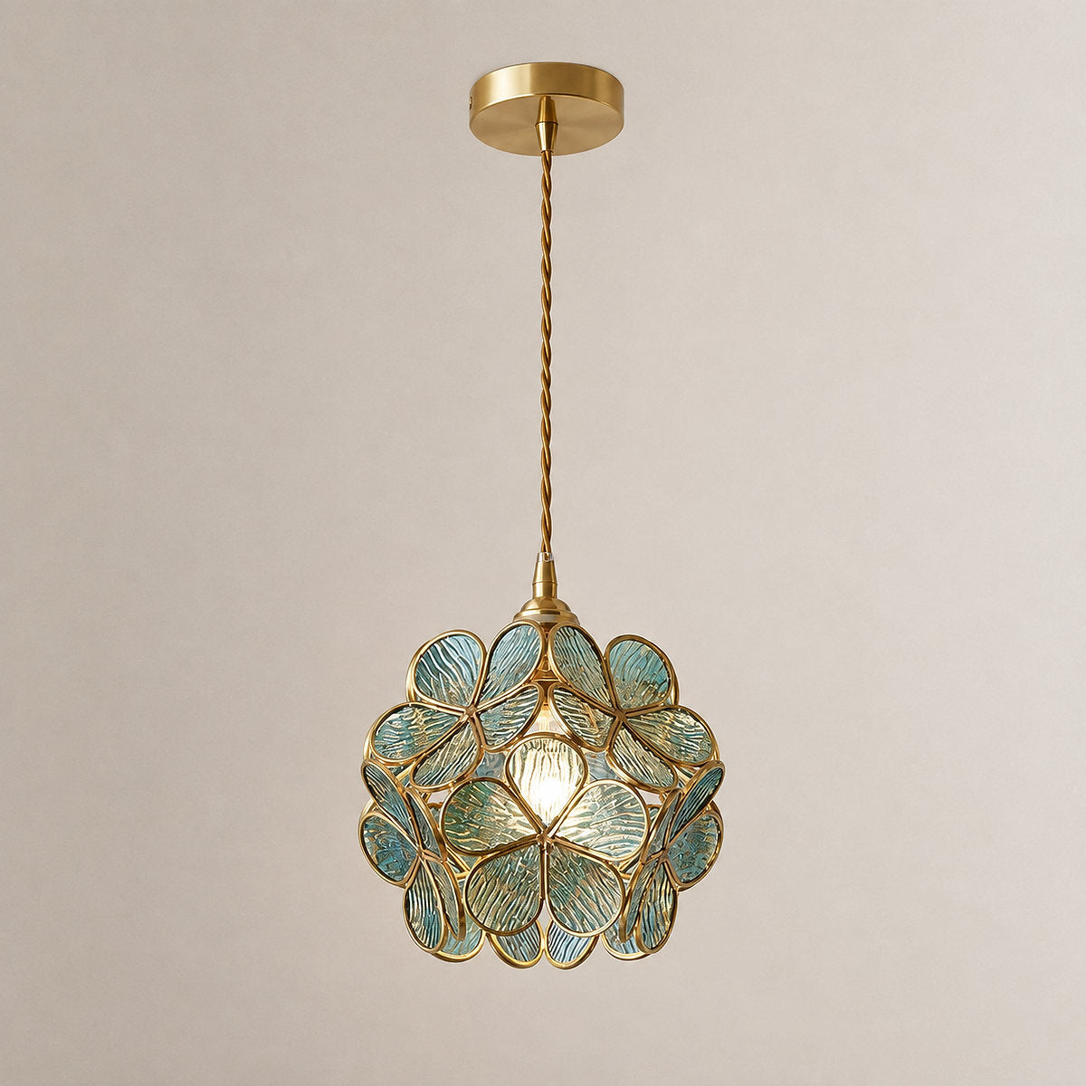 Petal-Shaped Glass Pendant Light with Brass Fitting