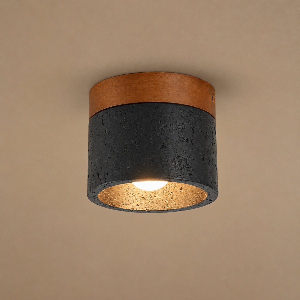 Tricolordeer Black Travertine Walnut Cylinder Ceiling Light