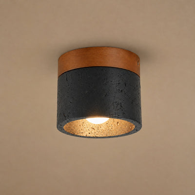 Tricolordeer Black Travertine Walnut Cylinder Ceiling Light