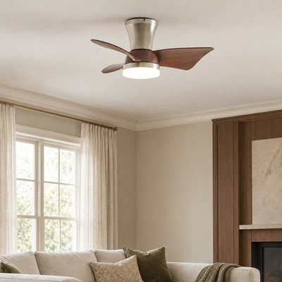 Breeze Lux Ceiling Fan Light, 21.7-Inch x H 10.2-Inch, Gold & Walnut Wood Grain, Three-Color Light for Living Room