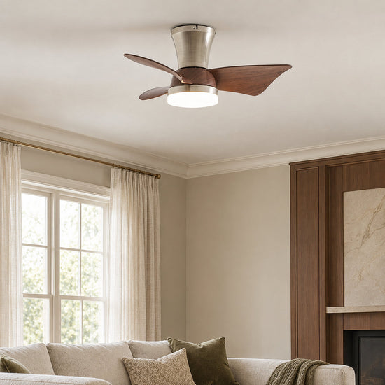 Breeze Lux Ceiling Fan Light, 21.7-Inch x H 10.2-Inch, Gold & Walnut Wood Grain, Three-Color Light for Living Room
