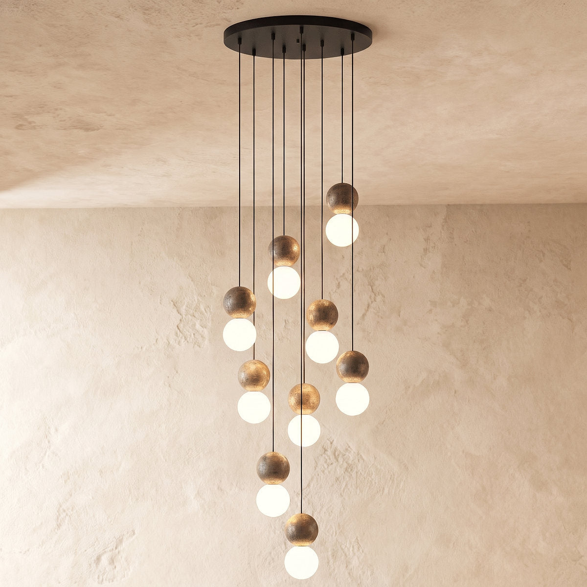 Camille Travertine Pendant Light,1 Light-11 Lights Yellow Travertine & White for Dining Room & Living Room