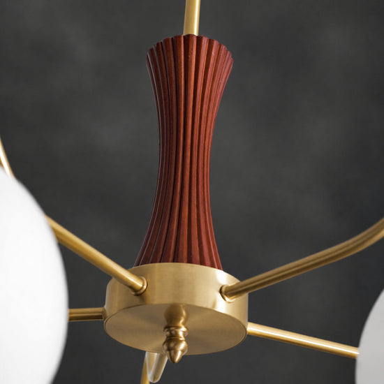 Round Brass and Wood Persimmon Chandelier