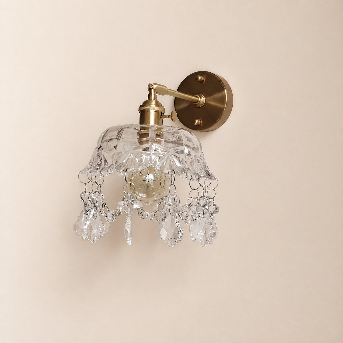 French Crystal Tassel Wall Lamp, 5.9-Inch x H 8.7-Inch, Gold & Transparent for Living Room