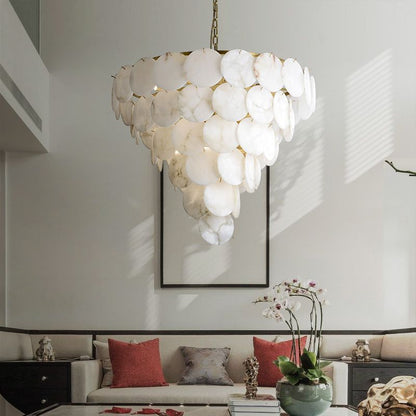 Alabaster Magnolia Multi-tiered Round Chandelier Lighting
