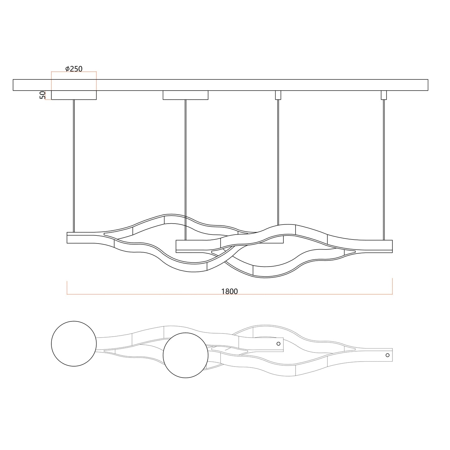 Modern Simple Aluminum Waving Chandelier