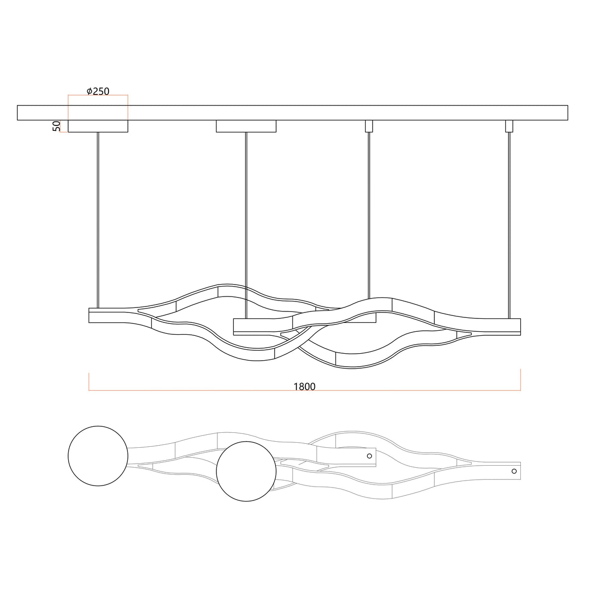 Modern Simple Aluminum Waving Chandelier