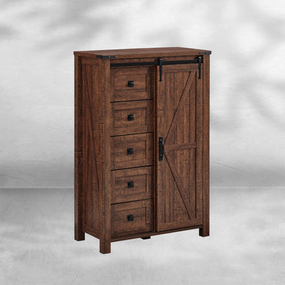 5 Drawer Farmhouse Dresser with Sliding Barn Door