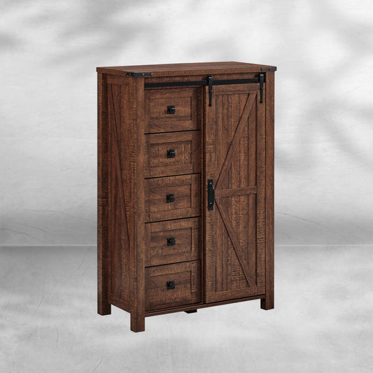 5 Drawer Farmhouse Dresser with Sliding Barn Door