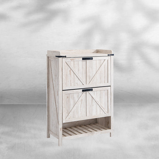 Farmhouse Shoe Storage Cabinet: 2 Flip Drawers