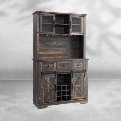 72" Farmhouse Buffet with Hutch - Sliding Barn Door Cabinet