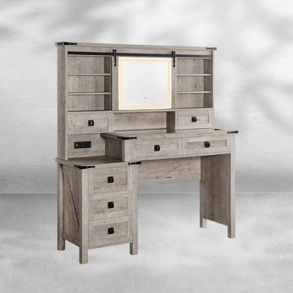 48'' Farmhouse Makeup Vanity Desk with Sliding HD Mirror and Lights