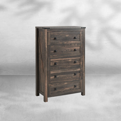 Farmhouse 5 Drawer Dresser - Rustic Wood Chest