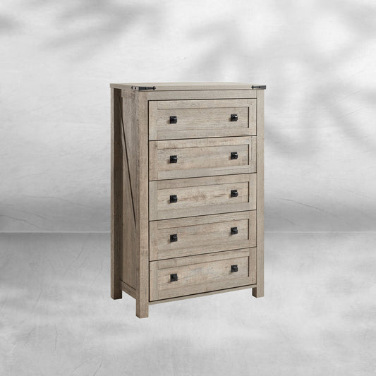 Farmhouse 5 Drawer Dresser - Rustic Wood Chest