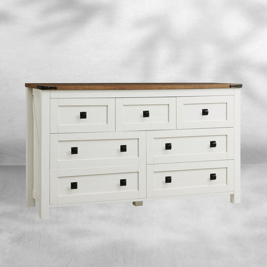 Farmhouse Antique White 7-Drawer Dresser, TV Stand, Organizer