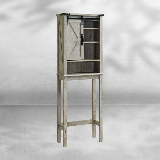 Farmhouse Over The Toilet Storage Cabinet with Sliding Barn Door
