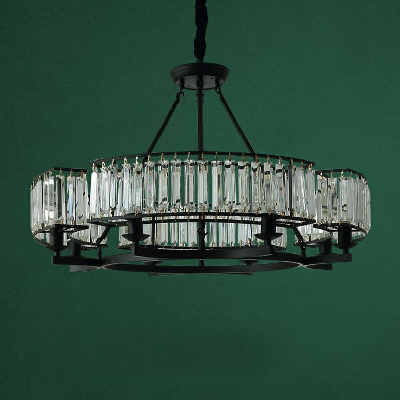 Decorative 6/ 8/ 10/ 12-Light Crystal Ceiling Chandelier Triangular Prism Island Light Fixture Metal Shade for Living Room
