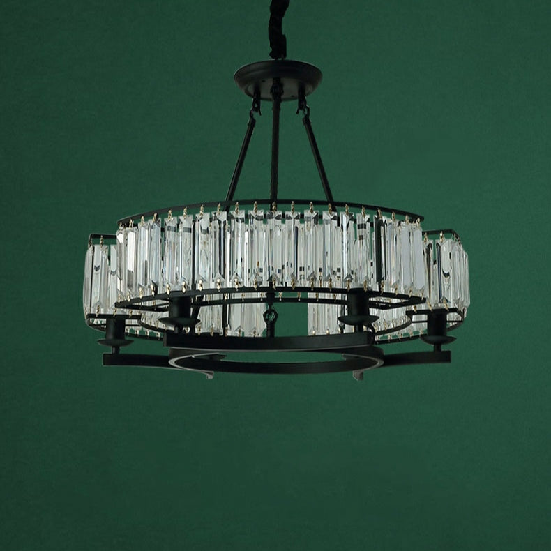 Decorative 6/ 8/ 10/ 12-Light Crystal Ceiling Chandelier Triangular Prism Island Light Fixture Metal Shade for Living Room