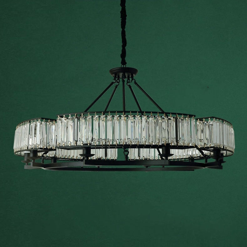 Decorative 6/ 8/ 10/ 12-Light Crystal Ceiling Chandelier Triangular Prism Island Light Fixture Metal Shade for Living Room