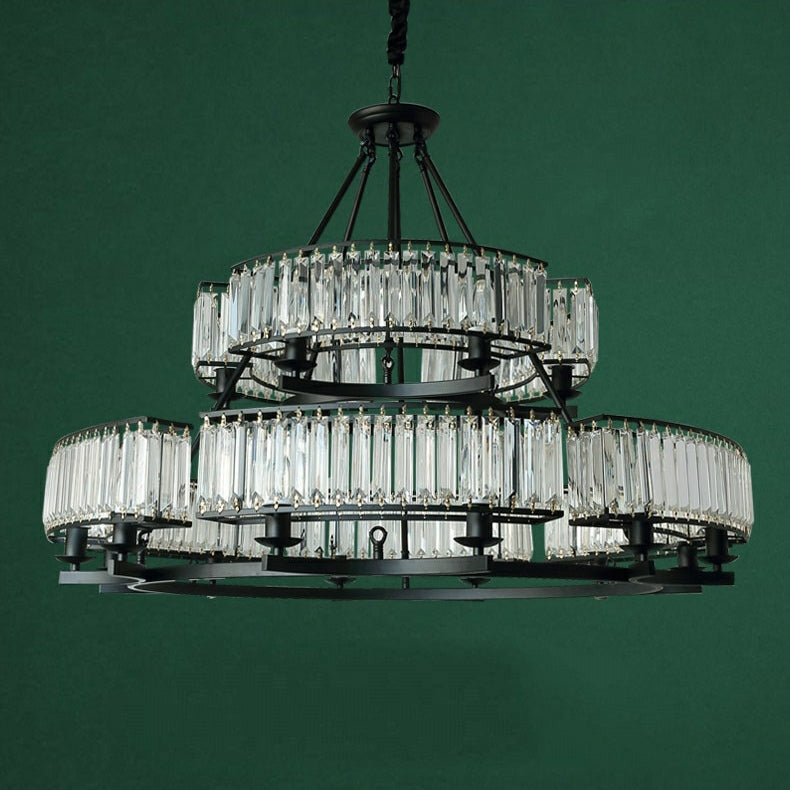 Decorative 6/ 8/ 10/ 12-Light Crystal Ceiling Chandelier Triangular Prism Island Light Fixture Metal Shade for Living Room