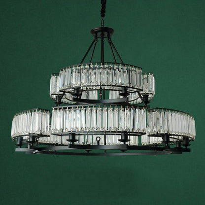 Decorative 6/ 8/ 10/ 12-Light Crystal Ceiling Chandelier Triangular Prism Island Light Fixture Metal Shade for Living Room
