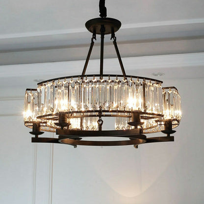 Decorative 6/ 8/ 10/ 12-Light Crystal Ceiling Chandelier Triangular Prism Island Light Fixture Metal Shade for Living Room