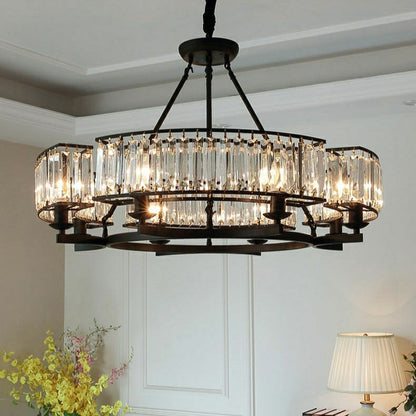 Decorative 6/ 8/ 10/ 12-Light Crystal Ceiling Chandelier Triangular Prism Island Light Fixture Metal Shade for Living Room