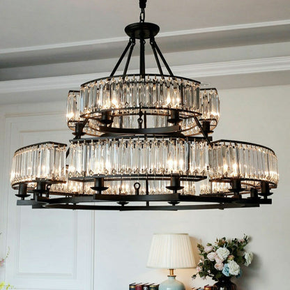 Decorative 6/ 8/ 10/ 12-Light Crystal Ceiling Chandelier Triangular Prism Island Light Fixture Metal Shade for Living Room