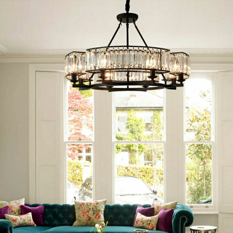 Decorative 6/ 8/ 10/ 12-Light Crystal Ceiling Chandelier Triangular Prism Island Light Fixture Metal Shade for Living Room