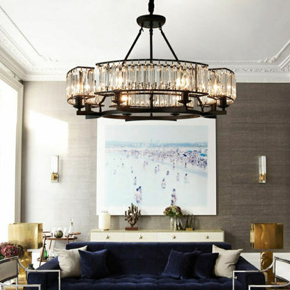 Decorative 6/ 8/ 10/ 12-Light Crystal Ceiling Chandelier Triangular Prism Island Light Fixture Metal Shade for Living Room