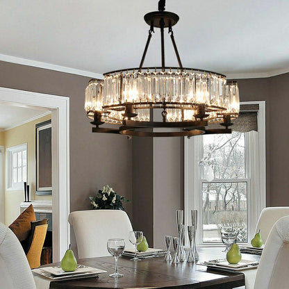 Decorative 6/ 8/ 10/ 12-Light Crystal Ceiling Chandelier Triangular Prism Island Light Fixture Metal Shade for Living Room