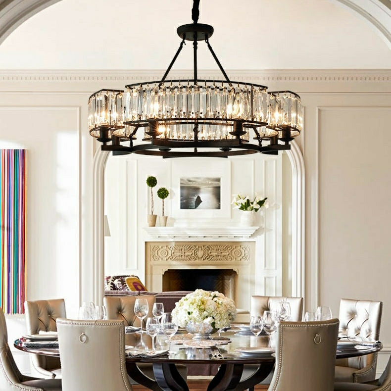 Decorative 6/ 8/ 10/ 12-Light Crystal Ceiling Chandelier Triangular Prism Island Light Fixture Metal Shade for Living Room