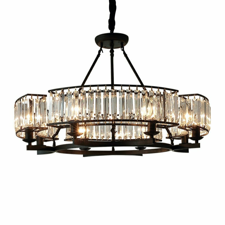 Decorative 6/ 8/ 10/ 12-Light Crystal Ceiling Chandelier Triangular Prism Island Light Fixture Metal Shade for Living Room