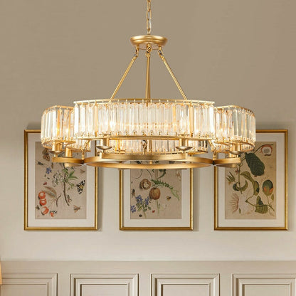 Decorative 6/ 8/ 10/ 12-Light Crystal Ceiling Chandelier Triangular Prism Island Light Fixture Metal Shade for Living Room