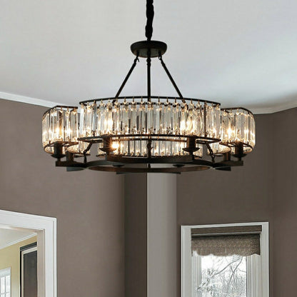 Decorative 6/ 8/ 10/ 12-Light Crystal Ceiling Chandelier Triangular Prism Island Light Fixture Metal Shade for Living Room