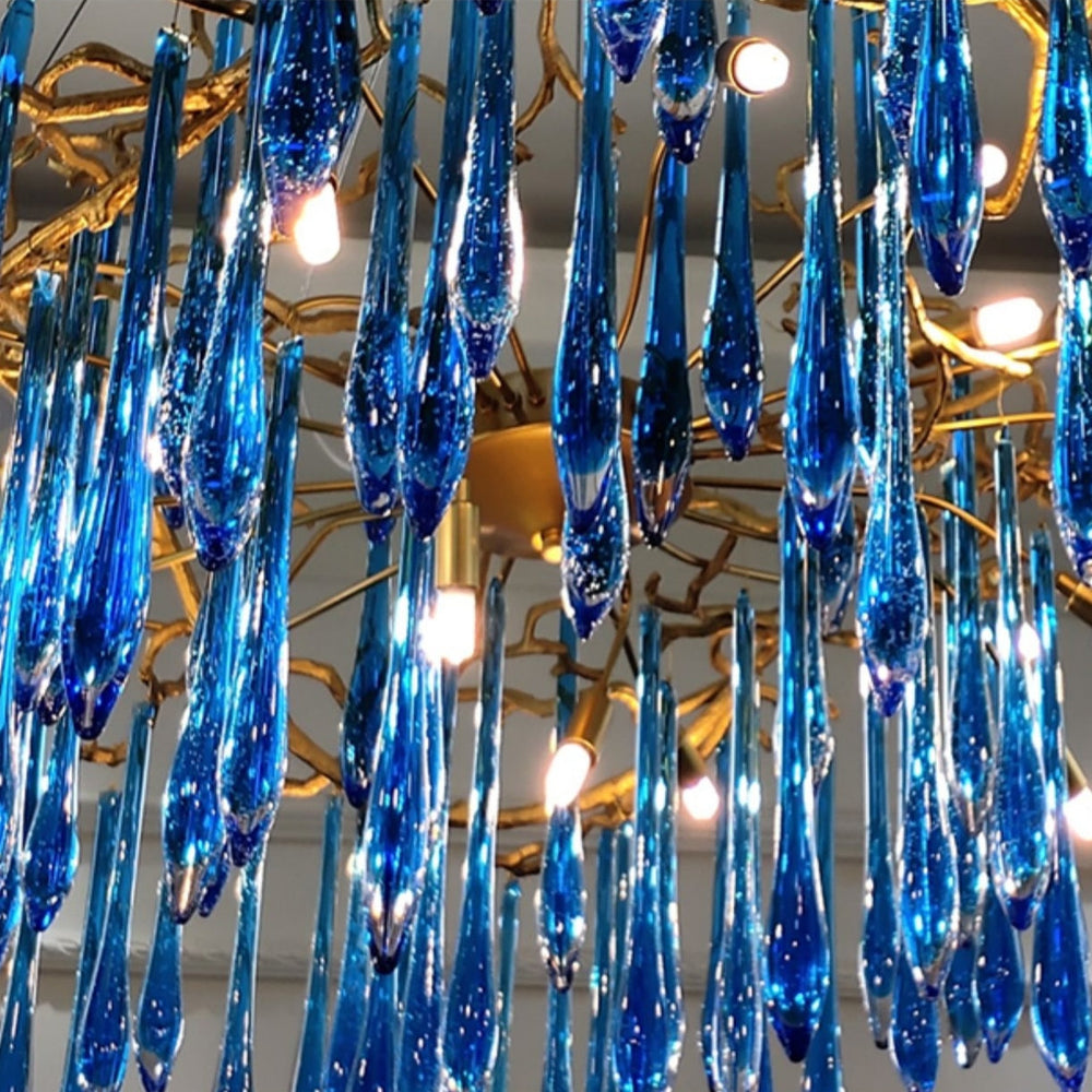 Elegant Blue Colored Branch Glaze Drops Chandelier for Dining Room
