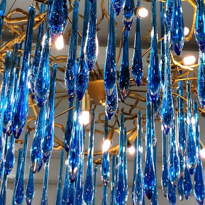 Elegant Blue Colored Branch Glaze Drops Chandelier for Dining Room