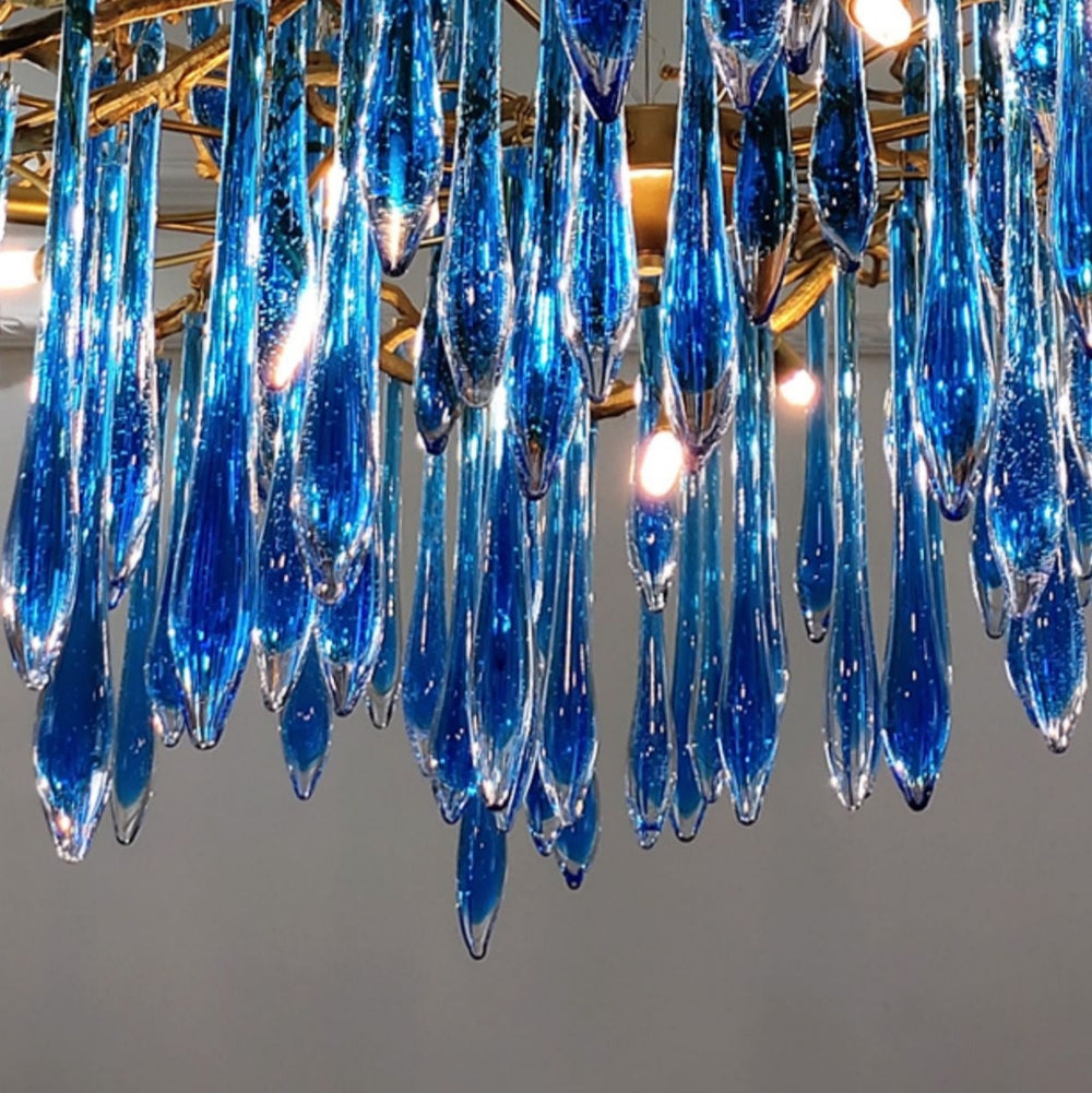 Elegant Blue Colored Branch Glaze Drops Chandelier for Dining Room