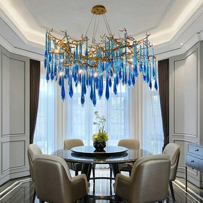Elegant Blue Colored Branch Glaze Drops Chandelier for Dining Room