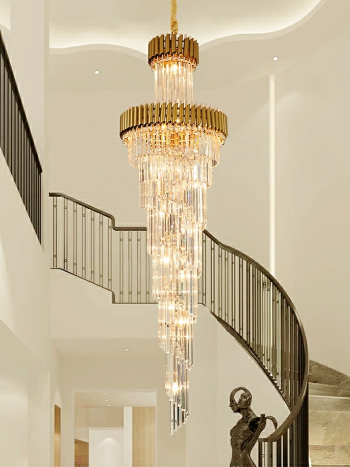 Classic Large Multi-layered Spiral Crystal Chandelier for Foyer/ Staircase