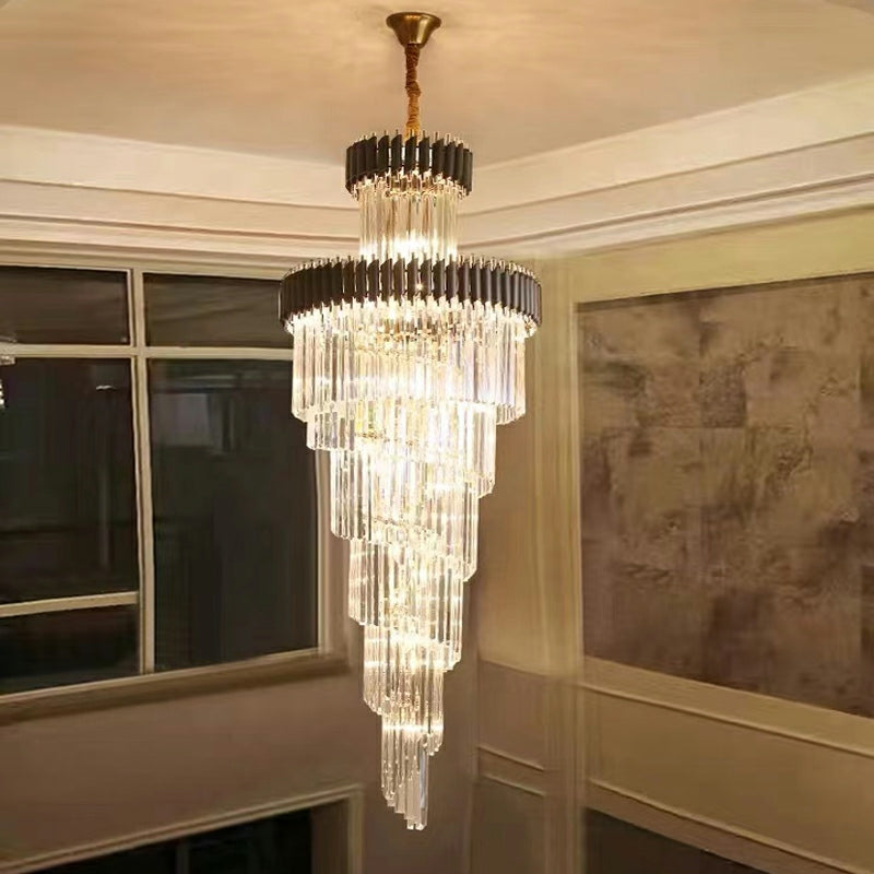 Classic Large Multi-layered Spiral Crystal Chandelier for Foyer/ Staircase