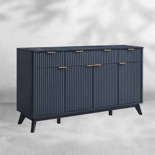 60" White Fluted Buffet Sideboard Cabinet with Storage