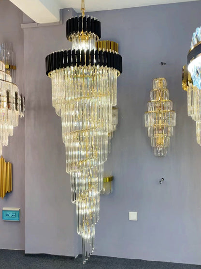 Classic Large Multi-layered Spiral Crystal Chandelier for Foyer/ Staircase