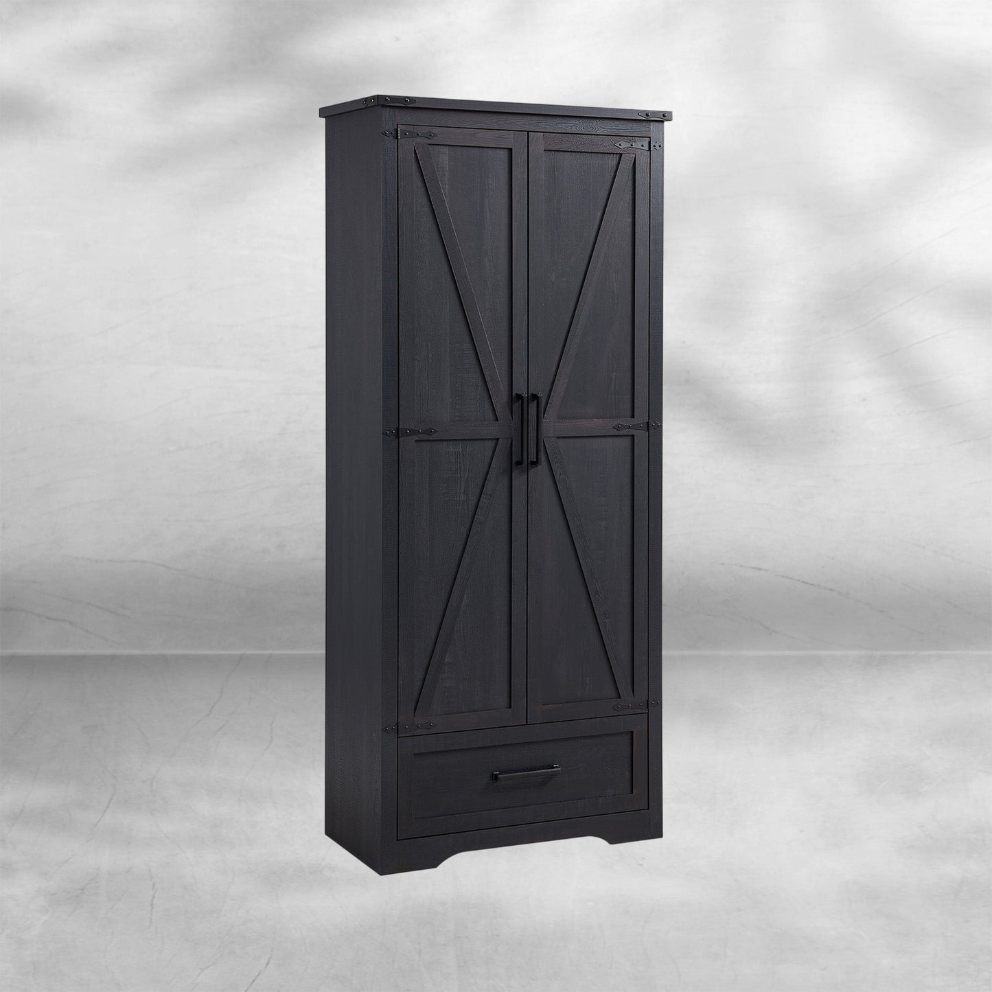 72" Farmhouse Kitchen Pantry Cabinet with Adjustable Shelves and Barn Doors