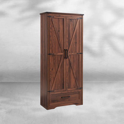 72" Farmhouse Kitchen Pantry Cabinet with Adjustable Shelves and Barn Doors