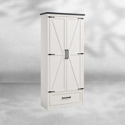 72" Farmhouse Kitchen Pantry Cabinet with Adjustable Shelves and Barn Doors