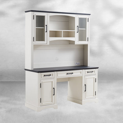 Farmhouse Computer Desk with Hutch, Charging Station and Storage 58''